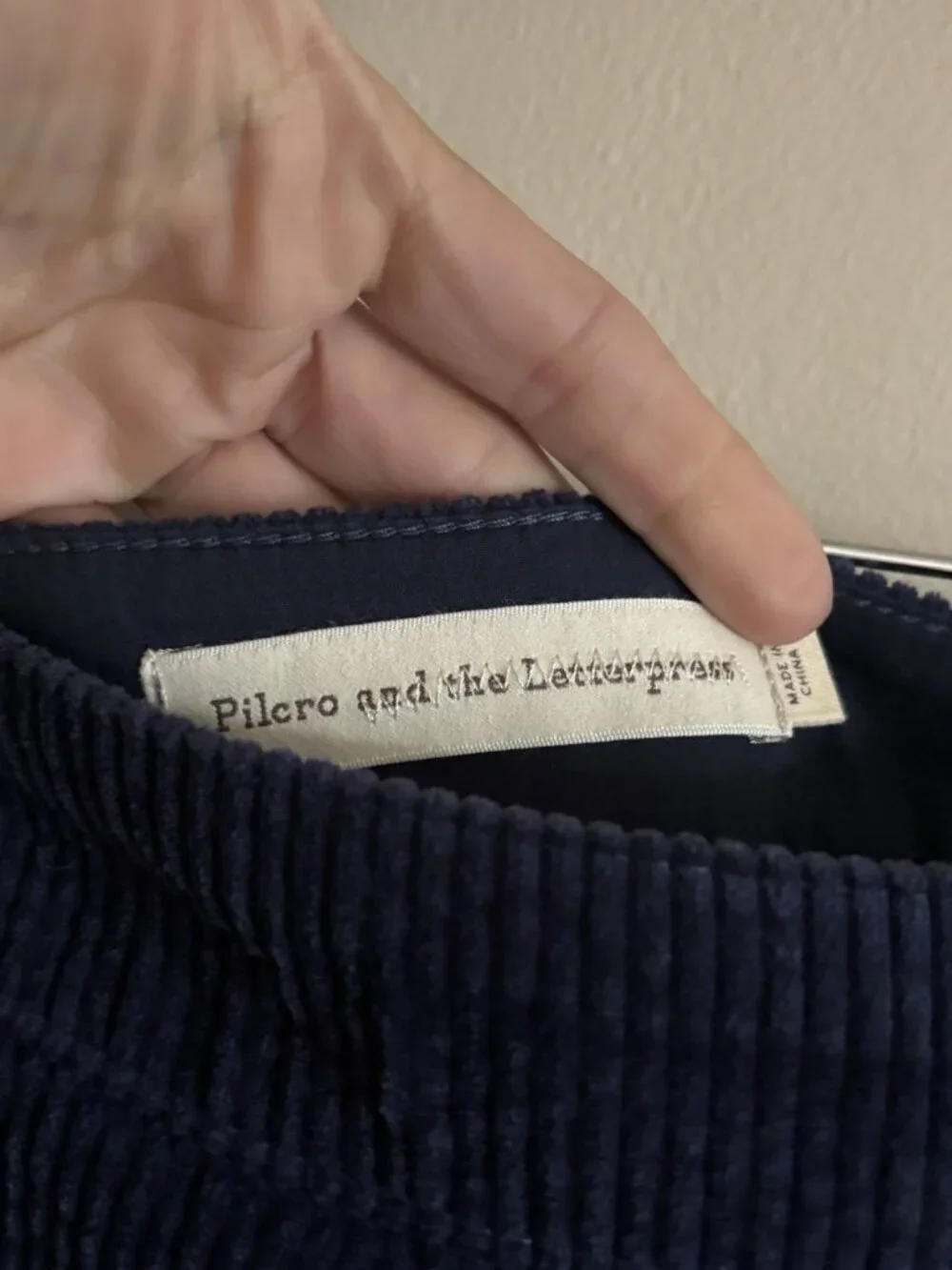 Anthropologie Letterpress Navy Blue Corduroy Faux Wrap Skirt 6 Preppy Academia - Picture 4 of 9